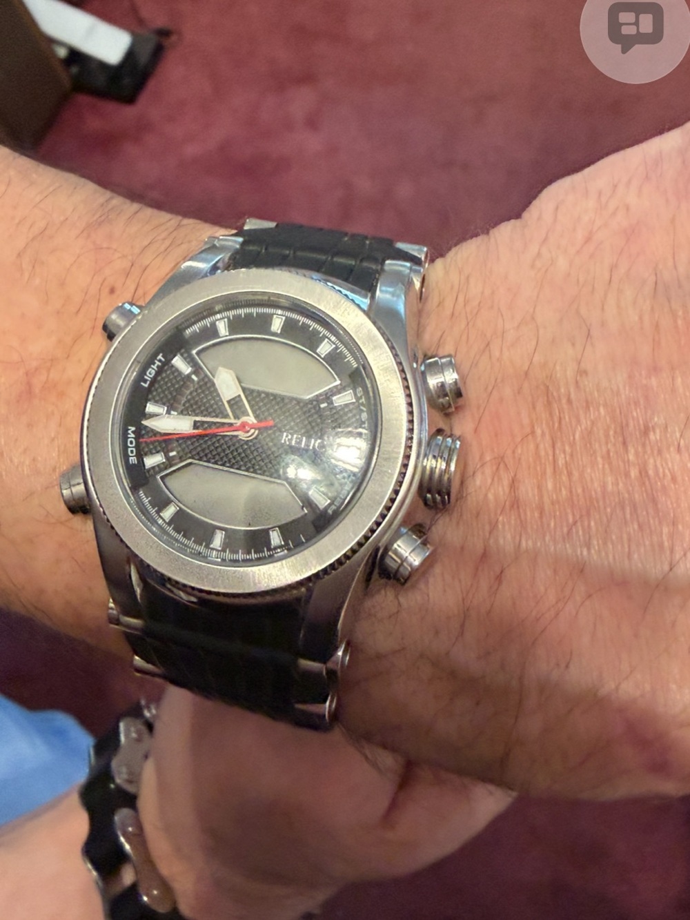 Relic Stainless Steel Watch with Black Dial and Black Strap